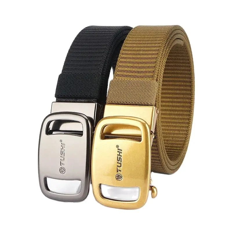 Top Trends: 3.4cm High Quality Fashion Men&#039;s Canvas Belt Casual Strap Jeans Elastic Alloy Automatic Buckle Tactical Elastic Nylon Waistband Shoppable Styles