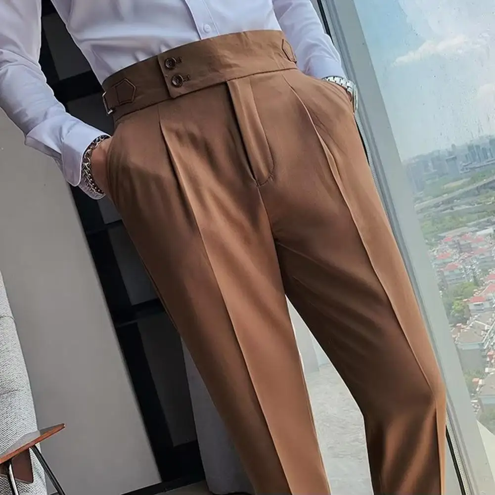 Top Trends: Men Pants Classic Men's Office Trousers Slim Fit High Waist Vintage Pockets For Formal Business Style Elegant Formal Pants Shoppable Styles - Image 3