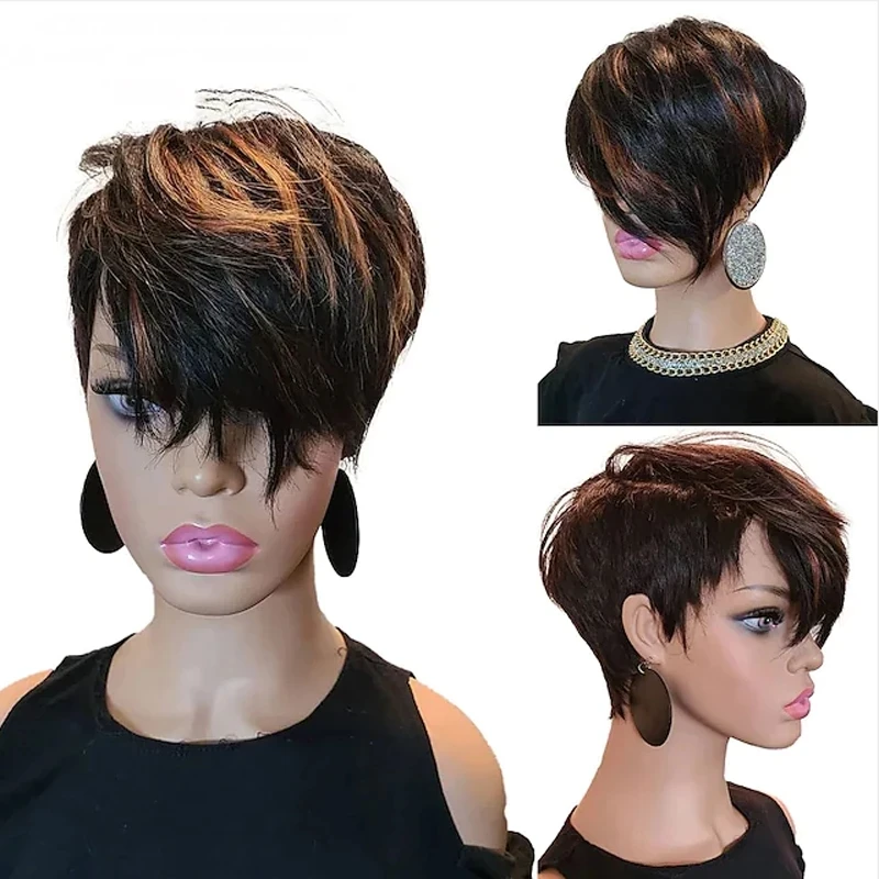 Top Trends: SuQ Synthetic Wigs Short Pixie Cut Hair Bob Wig Brown Black Mixed Straight Wigs For Black Women Shoppable Styles