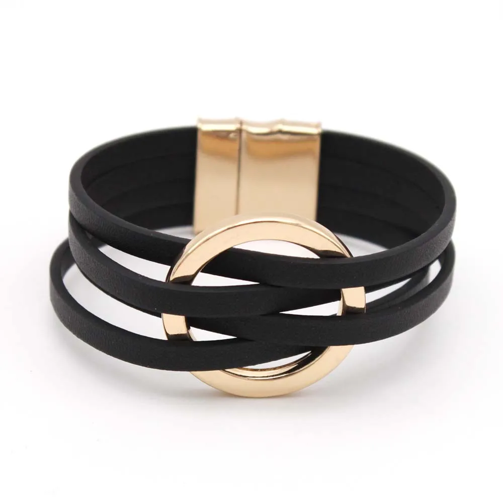 Top Trends: Leather Bracelets For Women 2022 Fashion Bracelets & Bangles Elegant Multilayer Wide Wrap Bracelet Female Jewelry Gift Shoppable Styles