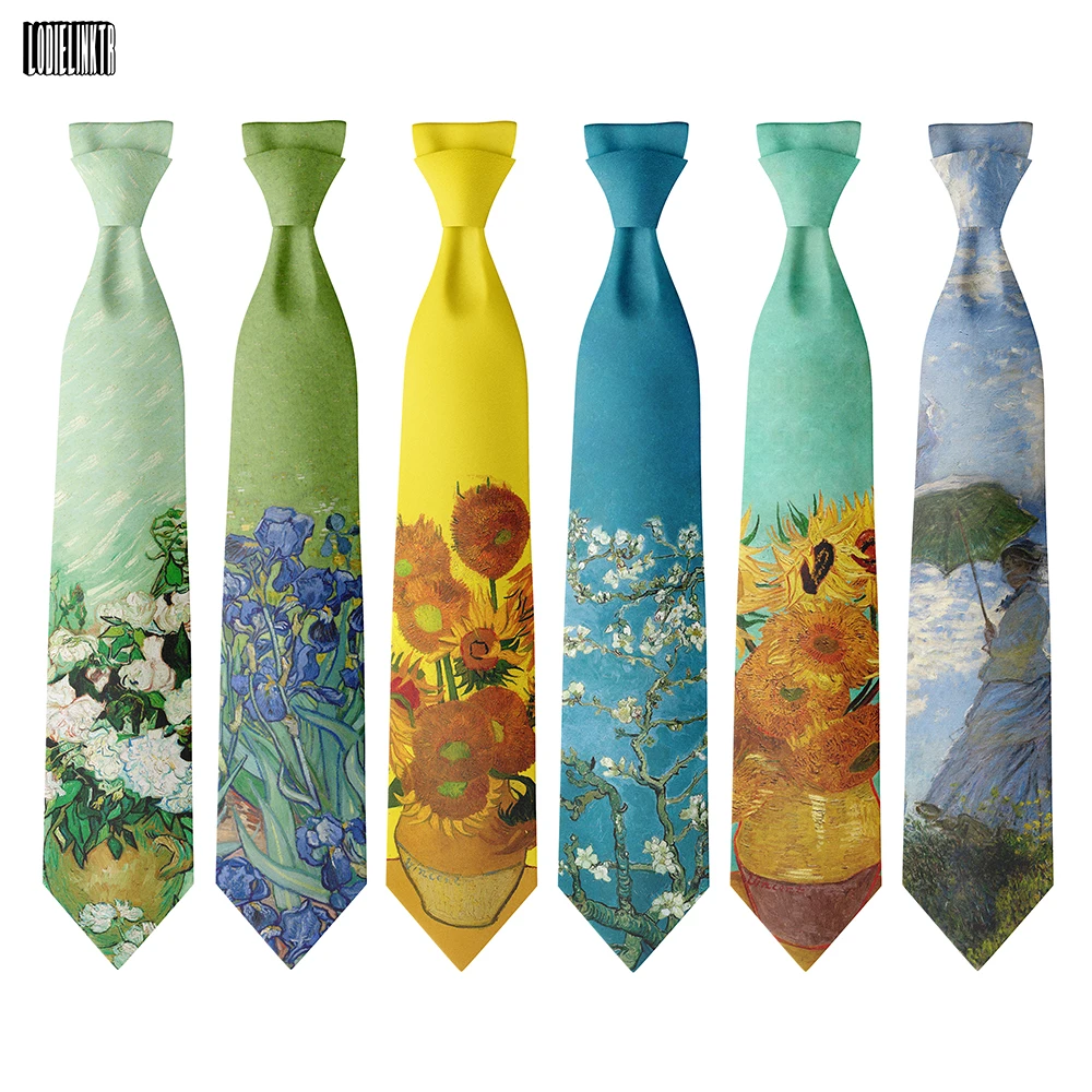 Top Trends: Van Gogh Oil Painting Retro Art Flower Tie Men Women Polyester Neckties Shirts Suits Business Wedding Leisure Party Accessories Shoppable Styles