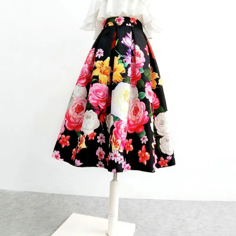 Top Trends: Women's Fashion Temperament Floral Printed Skirt 2023 Summer Vintage Elegant High Waist Ball Gown Folds Skirt Female Clothing Shoppable Styles