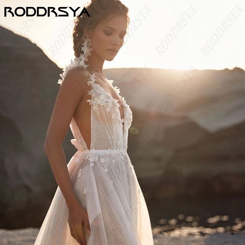 Top Trends: RODDRSYA Boho Wedding Dresses Sexy V-Neck Spaghetti Straps Bridal Gowns Elegant A-Line Backless Bride Party Свадебное платье  Shoppable Styles - Image 6