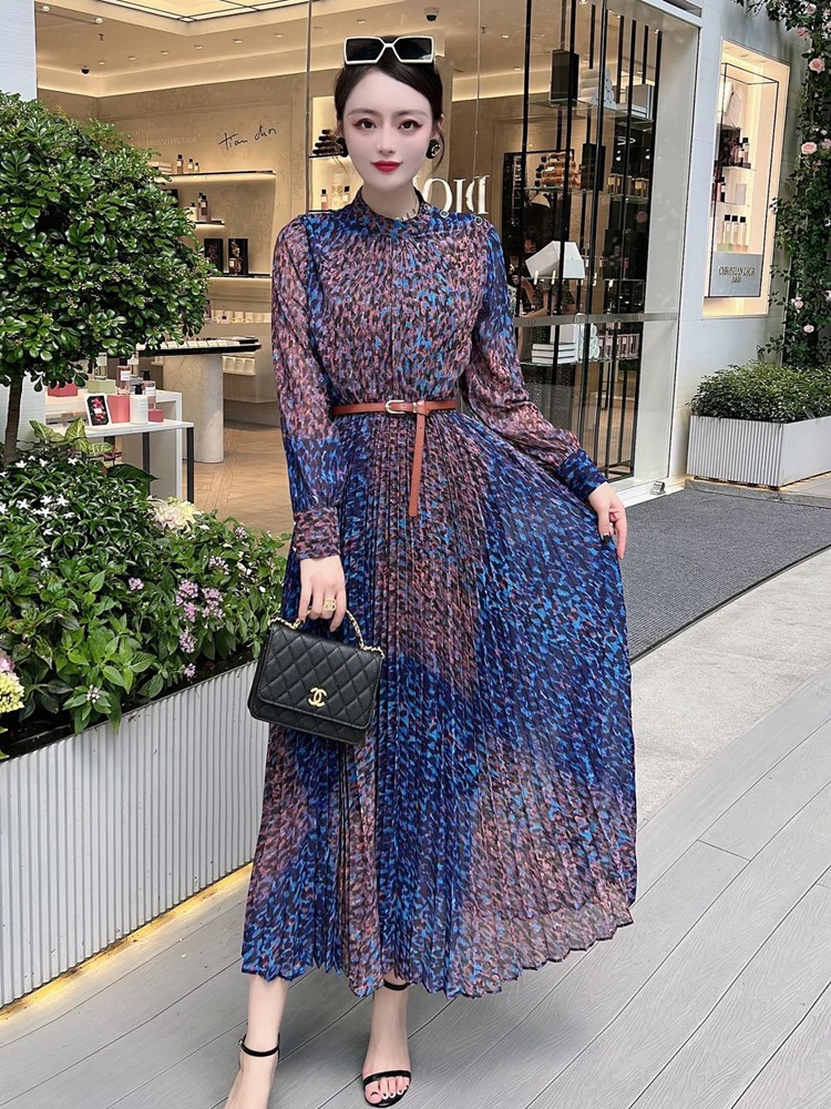 Top Trends: ZJYT Runway Leopard Print Long Pleated Dress Women 2024 Spring Elegant Designer Long Sleeve Vintage Bohemian Holiday Vestidos Shoppable Styles - Image 4