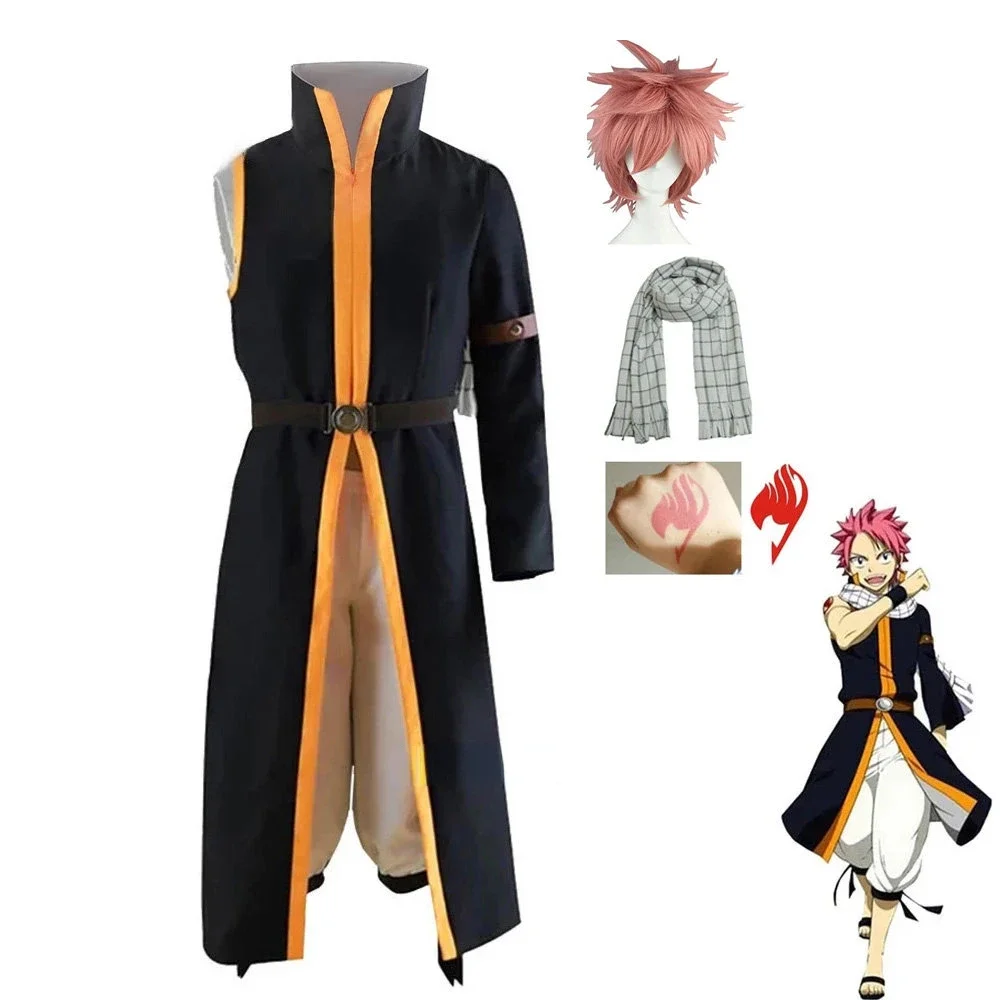 Top Trends: Natsu Dragneel Cosplay Fairy Tail Natsu Anime Costume Halloween Cool Cloak Pant Scarf Red Tail Tattoo Sticker Gift Carnival New Shoppable Styles