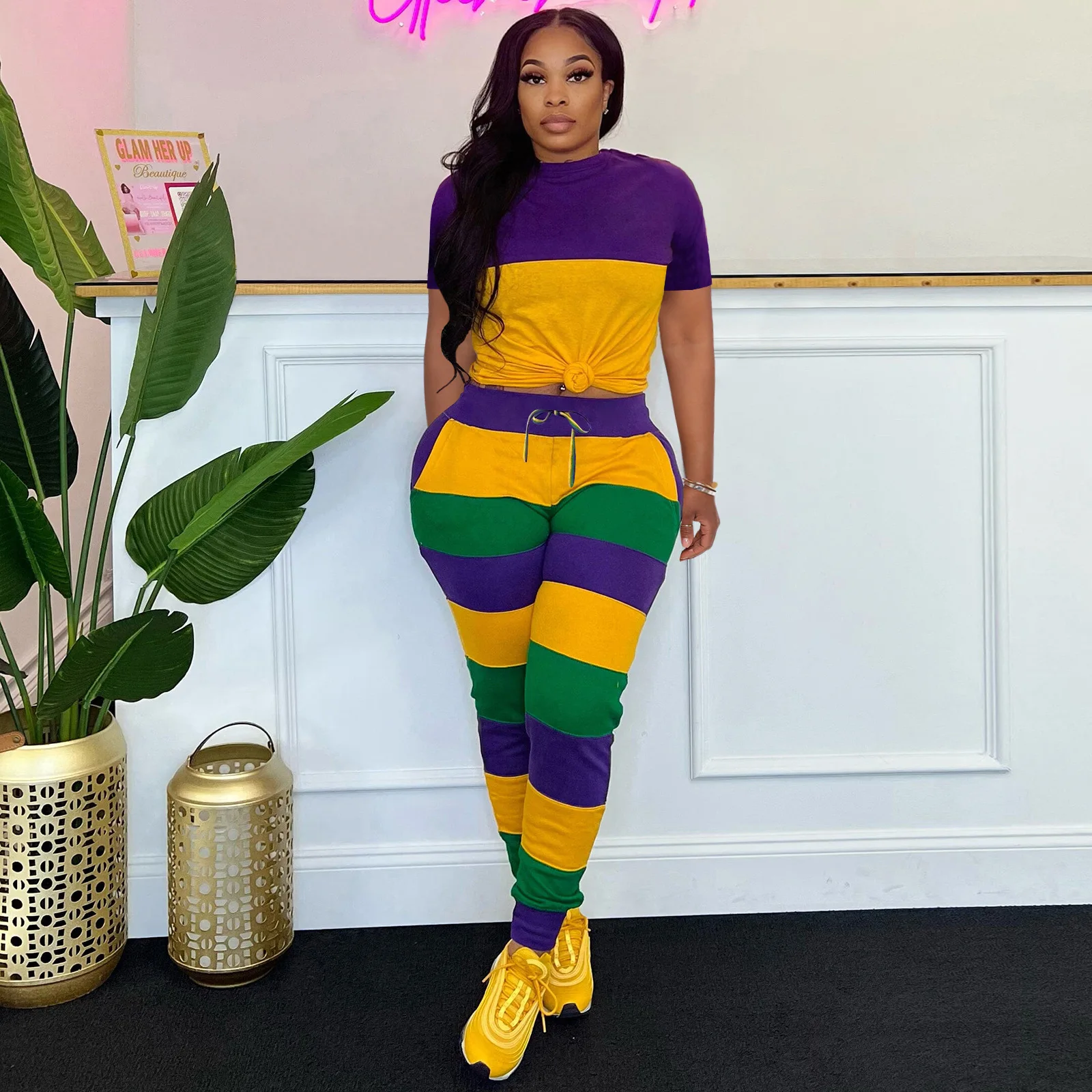 Top Trends: Women Mardi Gras 2 Piece Hoodie Set Ladies Fat Tuesday Yellow Green Purple Hoodie Pants Outfits Shoppable Styles - Image 2