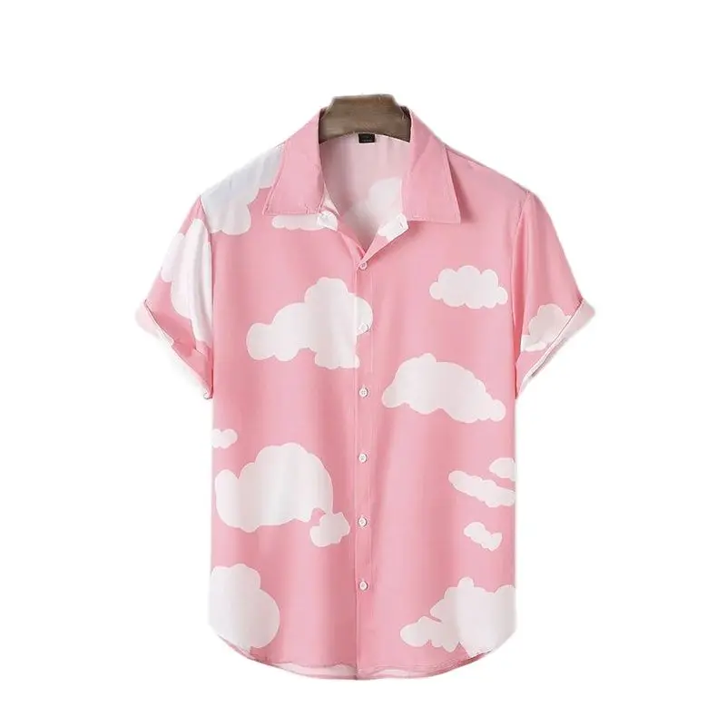 Top Trends: Men's Hawaiian Shirts Casual Sportshirt Blue Sky White Clouds Simple Print Clothing Male Ladies Travel Party Oversized Clothes Shoppable Styles