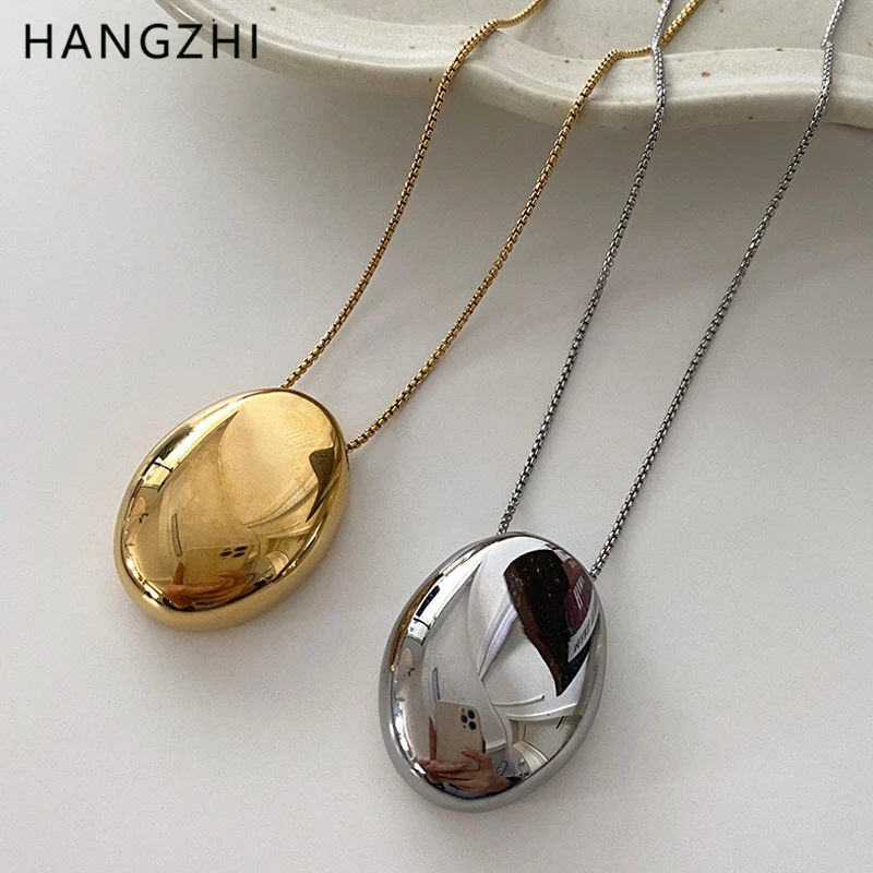 Top Trends: HANGZHI New Brushed Metal Oval Metal Necklace For Women Long Sweater Chain Luxury Charm Water Drop Jewelry Shoppable Styles