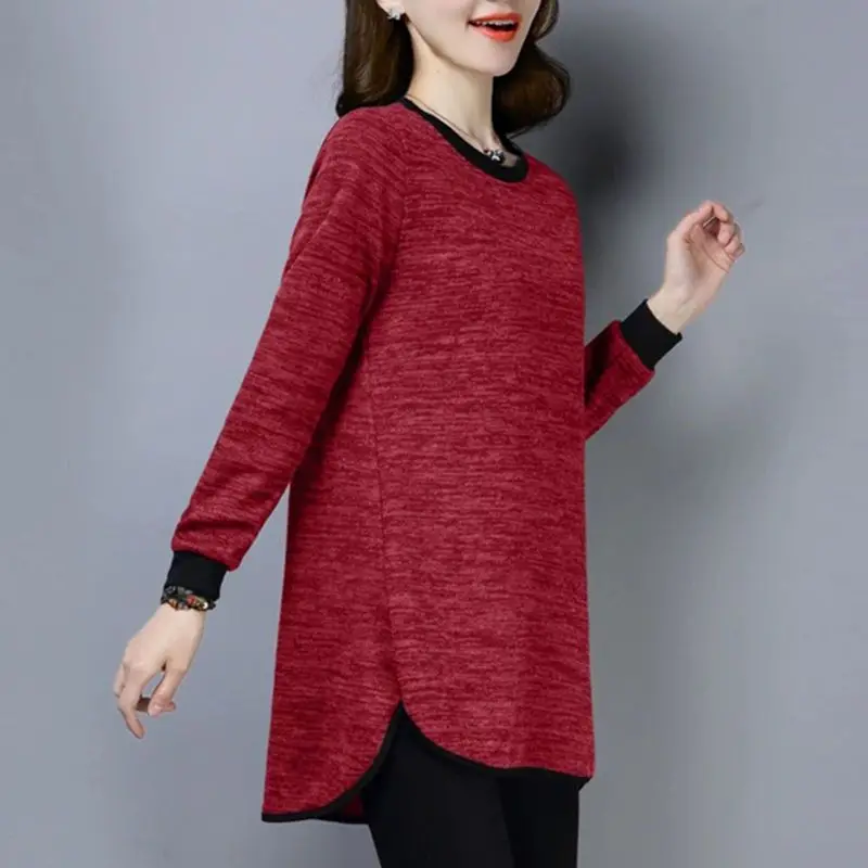 Top Trends: Autumn Winter New Plus Size Round Neck Patchwork Midi Asymmetricali Bottom Women's Fashion Versatile Long Sleeve Pullover Tops Shoppable Styles - Image 3