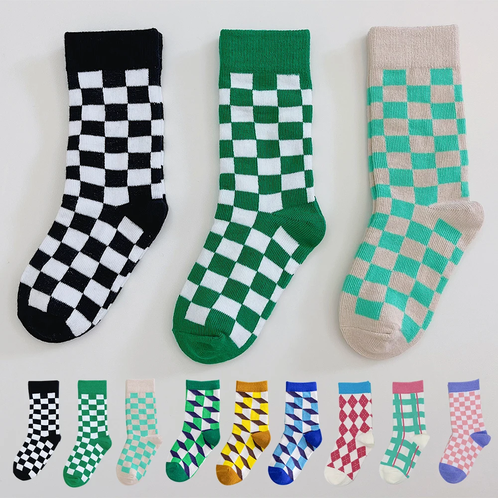 Top Trends: 1-9 Years New Children's Socks Black White Checkerboard Kids Socks Breathable Soft Cotton Boys And Girls Sports Socks Crew Sock Shoppable Styles