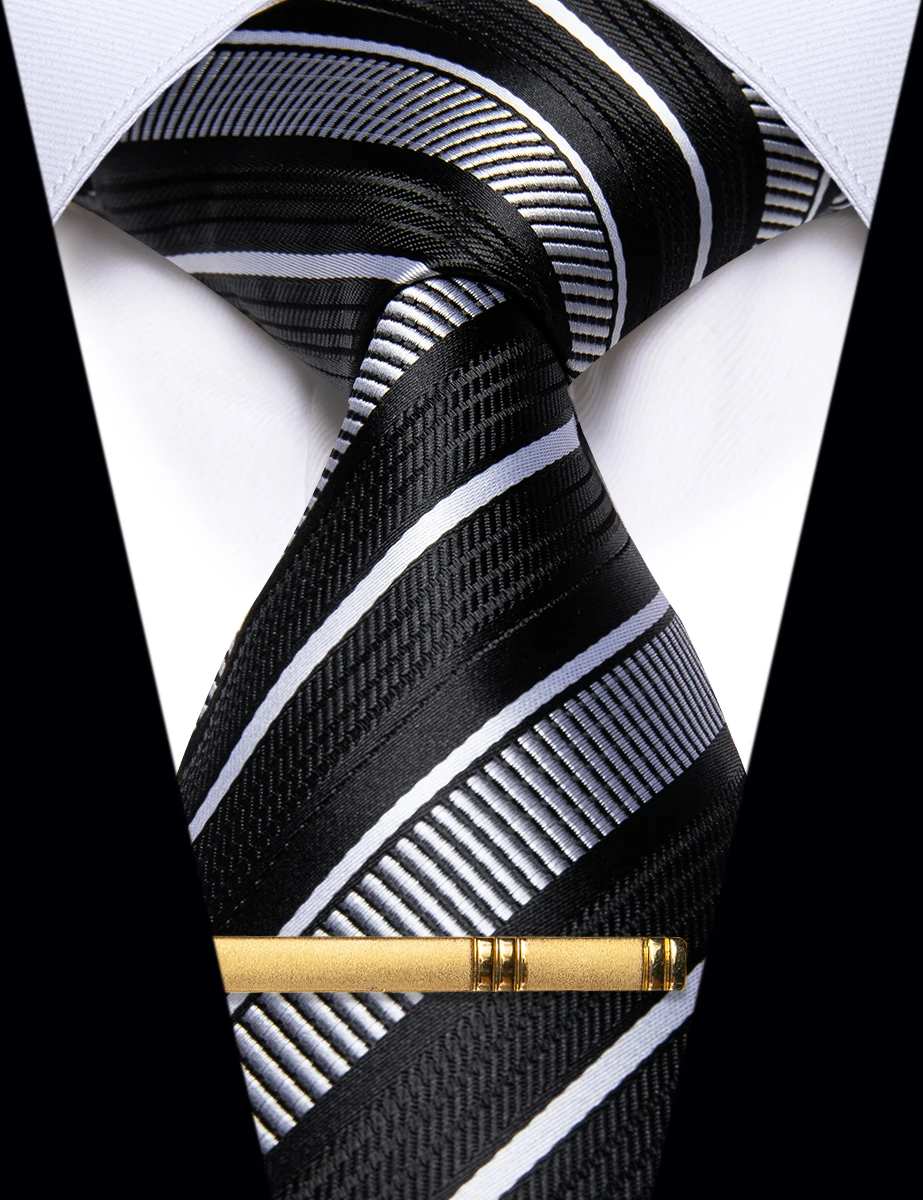 Top Trends: Luxury Striped Tie For Man Jacquard Black White Necktie With Clip Set For Male Shrit Dress Accessories Corbatas Para Hombre Gift Shoppable Styles