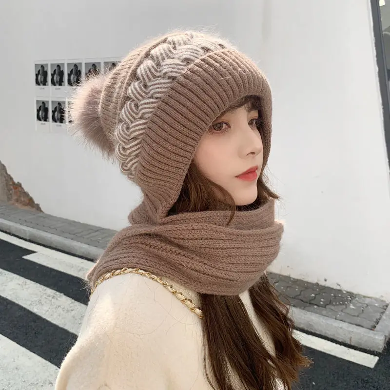 Top Trends: Korean Version Scarf Integrated Women's Scarf Hat Cycling Warm Hat Ear Protection Plush Knitted Hat Thickened Winter Hat Shoppable Styles - Image 6