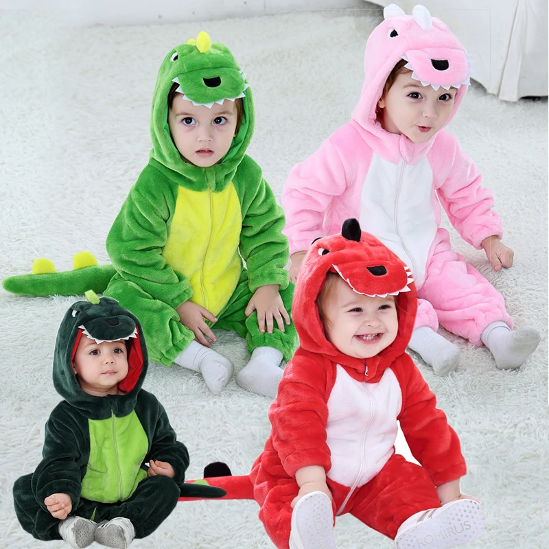 Top Trends: Winter Infant Dinosaur Romper Baby Boys Girls Flannel Cartoon Animal Jumpsuit New Born Clothing Hooded Toddler Cute Baby Costume Shoppable Styles