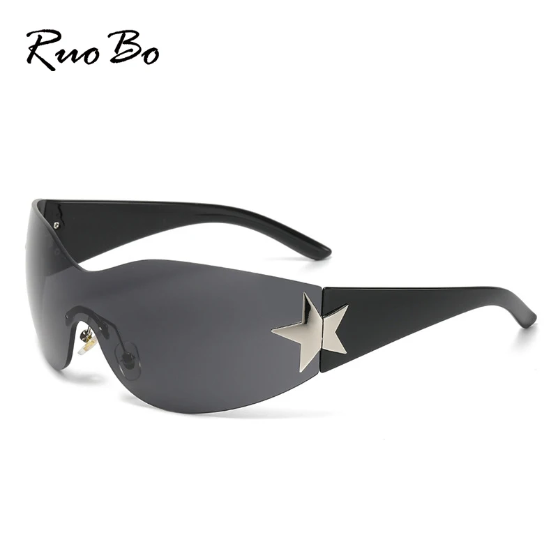 Top Trends: RUOBO Luxury Punk Five Star Fashion Sunglasses For Women Man Y2K Rimless Designer One Piece Sun Glasses UV400 Goggle Eyewear Shoppable Styles