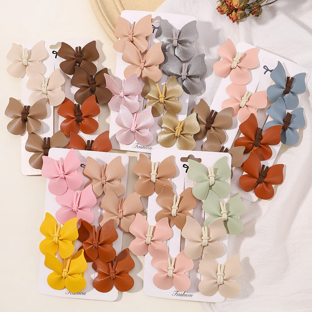 Top Trends: 8pcs Baby Girls Cute Butterfly Hair Clips For Kids Handmade Leather Safe Hairpins Headband Solid Princess PU Hair Accessories Shoppable Styles