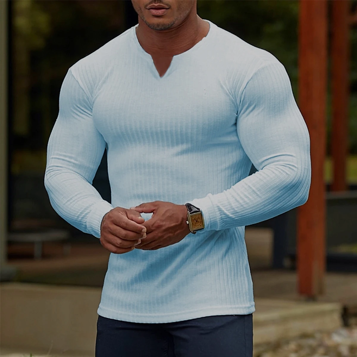 Top Trends: Autumn And Winter Solid Color Slim Fit Long Sleeve Men's Small V-neck Breathable Sports Stripes Fashion Casual Long Sleeve Shoppable Styles