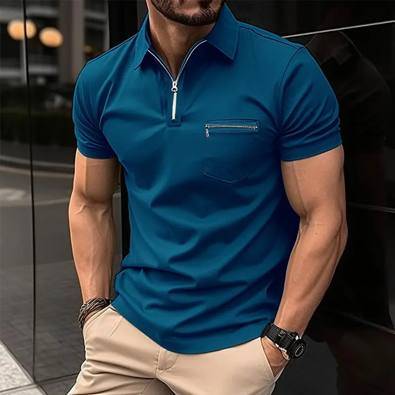 Top Trends: Men's ZipperPocket POLO Shirt Summer Solid Color Short-sleeved Top T-shirt Shads Slim Business Mens Clothing Shoppable Styles