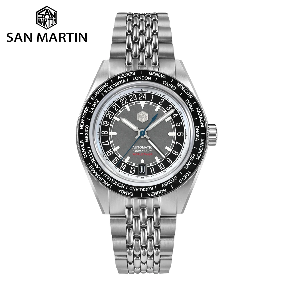 Top Trends: San Martin World Timer Watch Japan NH34 GMT 39.5mm Original Design Men Automatic Mechanical Travelers Watches Waterproof SN0116 Shoppable Styles