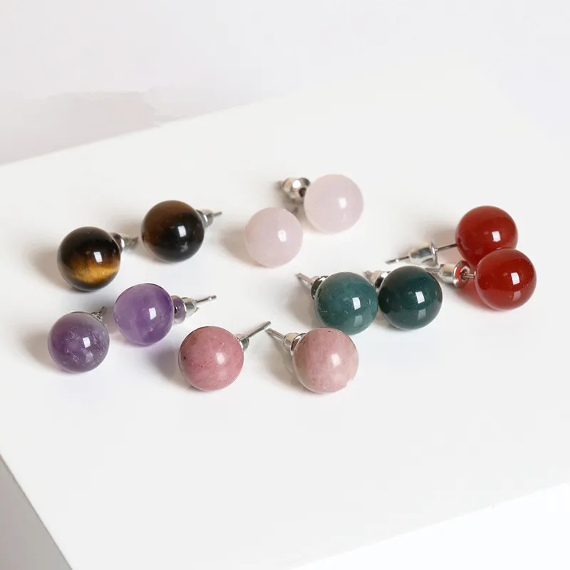 Top Trends: Natural Stone Agate Vinatge Classic Stud Earrings 2022 Autumn Winter Female Simple Crystal Round Bead Earrings Jewelry Wholesale Shoppable Styles