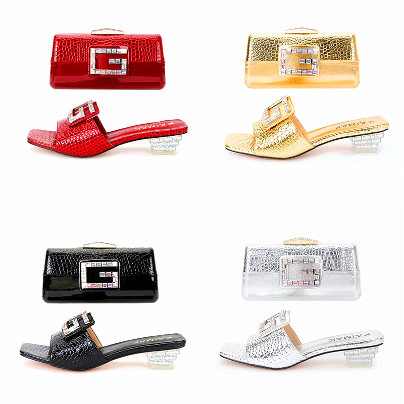 Top Trends: Nigerian Women Shoes Bag Set For Wedding Party Wholesale Italian Design Crystal Fashion Slippers Red Gold Silver Size 35 To 45 Shoppable Styles - Image 2