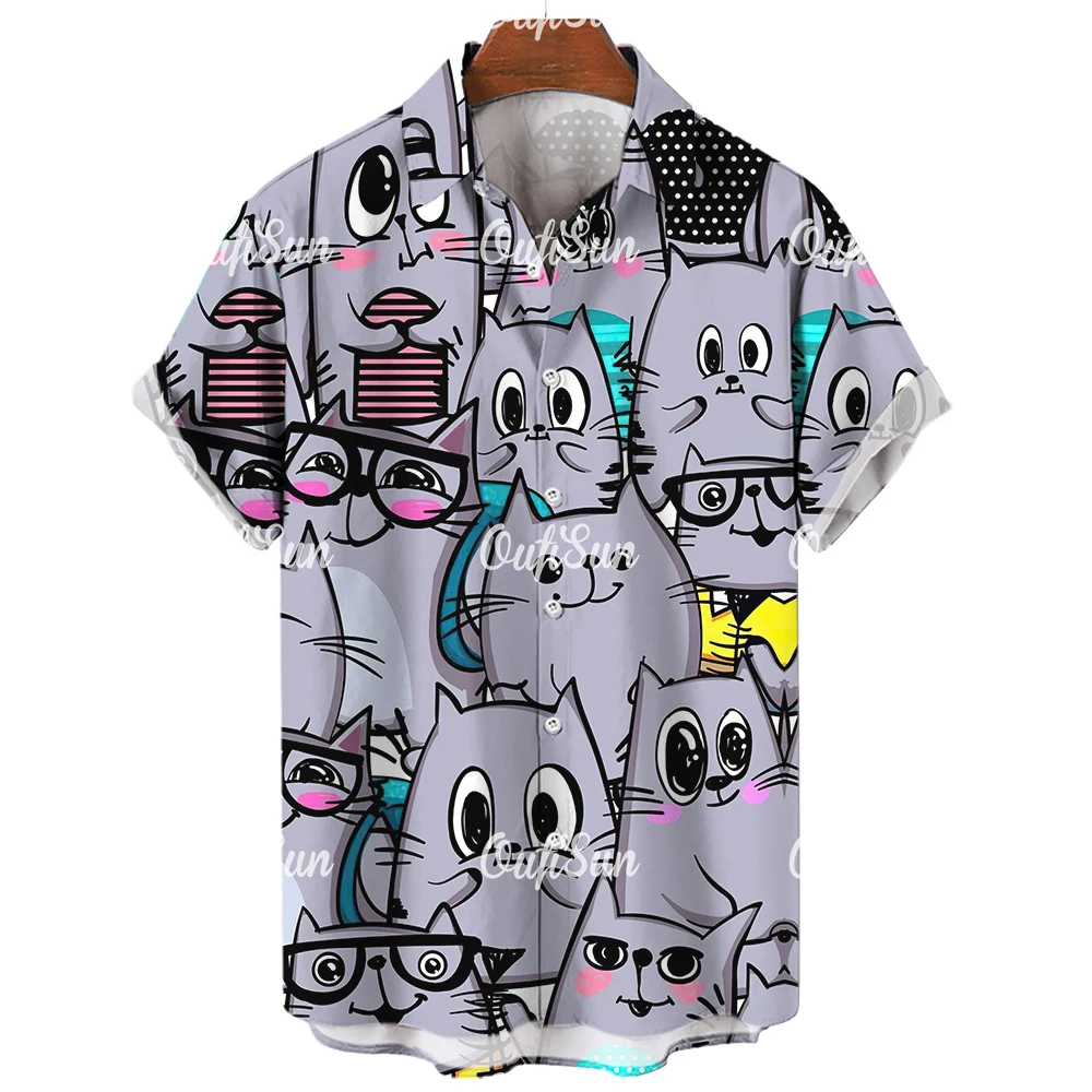 Top Trends: 2023 3d Lapel Hawaiian Shirt Man Casual Short Sleeve Anime Shirts Cartoon Men's Shirt Summer Men Clothes Street Retro Animal Cat Shoppable Styles - Image 5