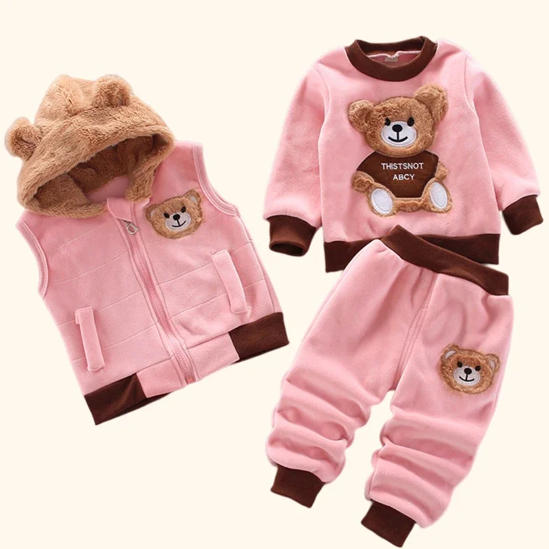 Top Trends: 3Pcs Set Children Clothing Thicken Warm Hooded Outwear Children Sets Three-Piece Outfits Toddler Costume Suit Kids Clothes Shoppable Styles - Image 3