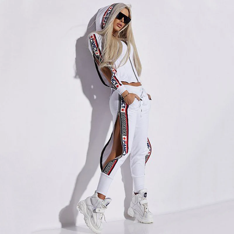 Top Trends: Oshoplive Split-Side Hooded Jackets&amp;Pants Suits Casual Letter Print 2 Piece Set Women Zipper Gym Set Women Leisure Sportswear Shoppable Styles