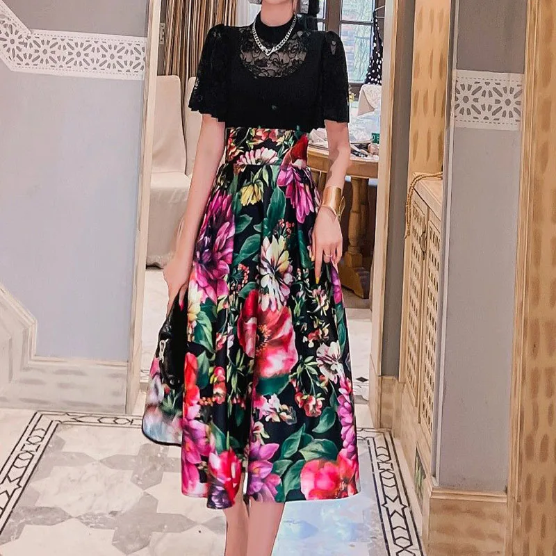 Top Trends: Chinese Style Vintage Floral High Waist Skirt Temperament Elegant Pleated Printing Mid-Calf Spring Summer New Style A-line Skirt Shoppable Styles