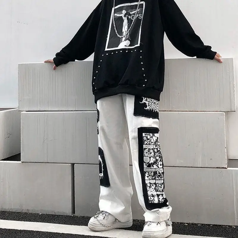 Top Trends: Women White Gothic Cargo Pants New Hip Pop Baggy High Waist Casual Harajuku Y2k Straight Wide Leg Trousers Mopping Streetwear Shoppable Styles