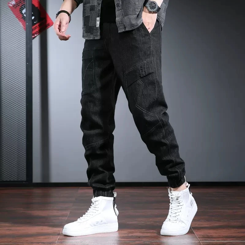 Top Trends: Black Cargo Pants Jeans Men Fashion Baggy Harem Pants Autumn Winter Streetwear Casual Elastic Waist Denim Trousers CP2090 Shoppable Styles