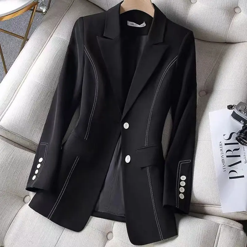 Top Trends: Luxury 2023 New White Suit Jacket Women Black Blazer Slim Long Sleeve Chic Korean Coats Spring Autumn Jacket Designer Clothing Shoppable Styles