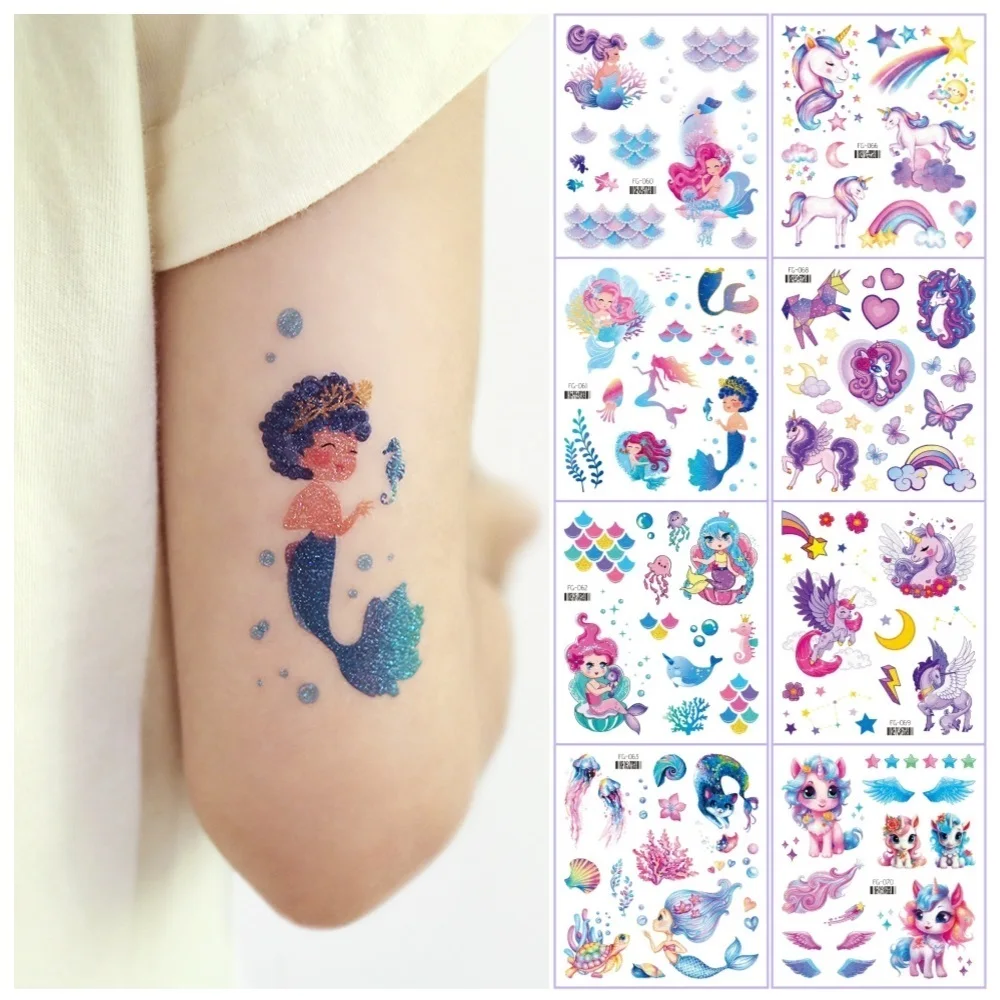 Top Trends: Glitter Mermaid Unicorn Temporary Tattoo Disposable Body Stickers For Kids Festival Accessories Make Up Tatto Waterproof Shoppable Styles