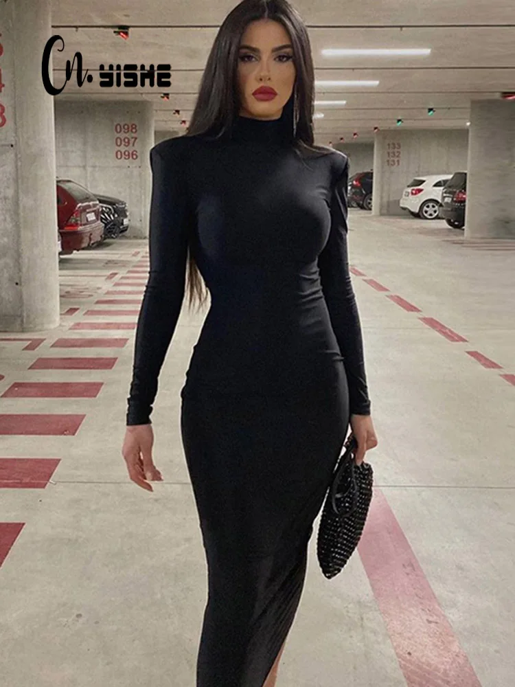 Top Trends: CNYISHE Women Turtleneck Black Sexy Bodycon Maxi Dress 2022 Winter Casual Streetwear Costume Casual Going Out Dresses Women Robe Shoppable Styles