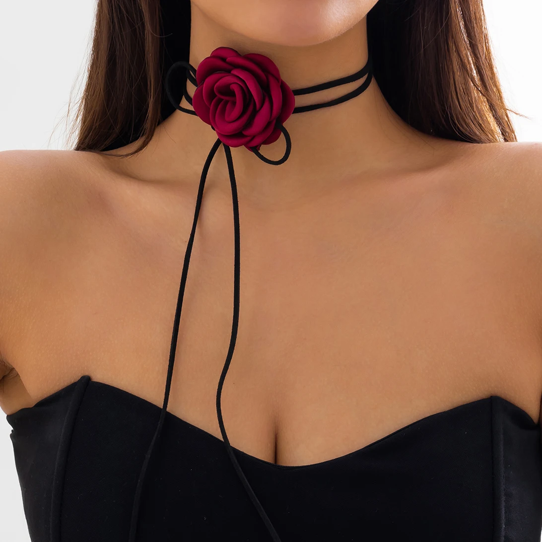 Top Trends: Gothic Elegant Big Rose Flower Clavicle Chain Necklace Women Wed Bridal Sexy Adjustable Choker Mariage Jewelry Y2K Accessories Shoppable Styles