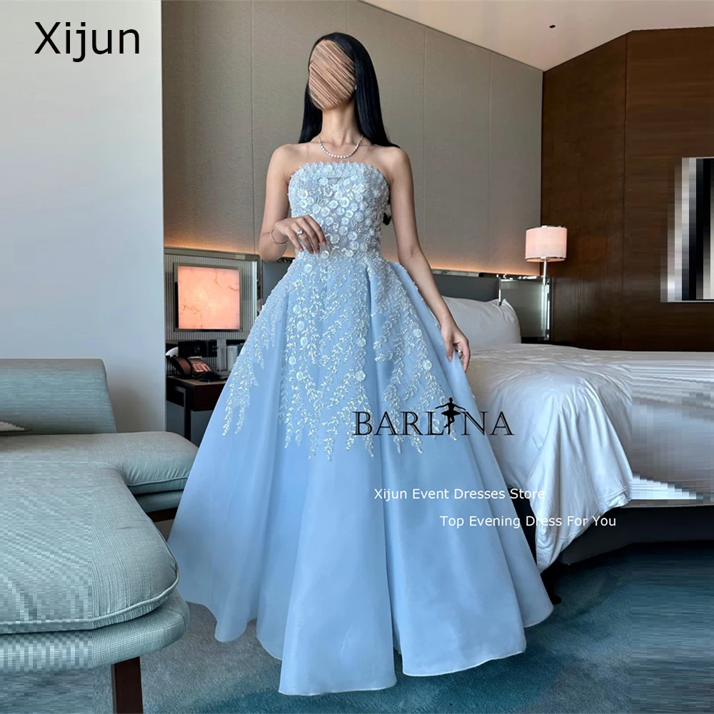 Top Trends: Xijun Baby Blue Gogerous Evening Dresses Long Formal Prom Gowns Sleeveless Saudi Arabric Prom Dresses A-Line Party Dresses 2023 Shoppable Styles