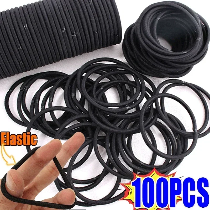 Top Trends: 50 / 100Pcs 3 / 4 / 6mm High Elastic Hair Bands For Women Girls Black Hairband Ties Ponytail Holder Scrunchies Kids Hair Accessories Shoppable Styles