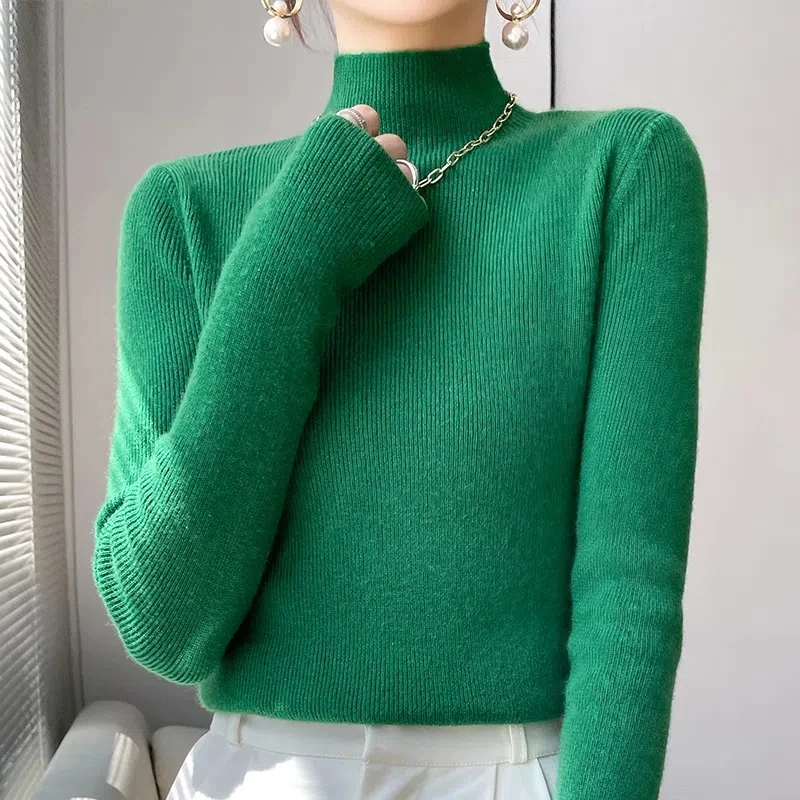 Top Trends: Autumn Winter Korean Fashion Femme Pullover Thick Knitted Women&#039;s Half Turtleneck Sweater Long Sleeve Women Warm Jumper Shoppable Styles