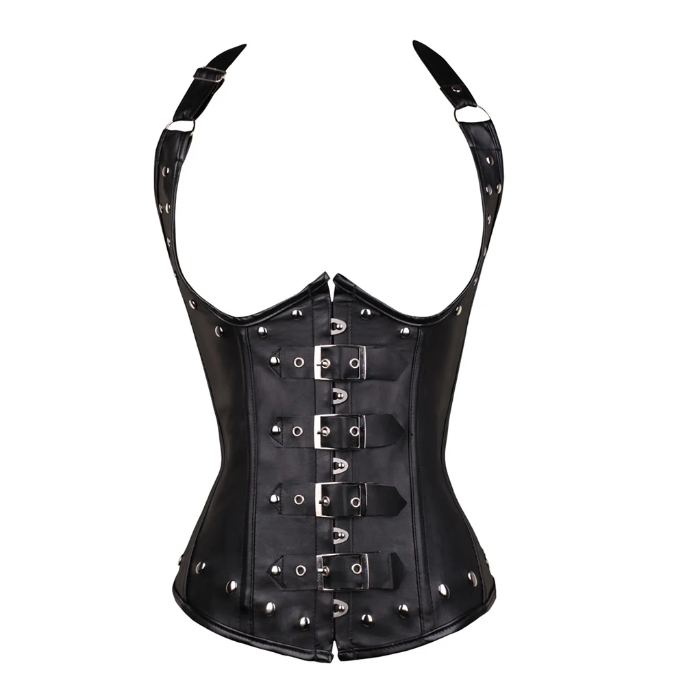 Top Trends: Black Women's Punk Style Spiral Steel Boned Waist Trainer Cincher Shaper Faux Leather Corset Underbust For Party Costumes 828 # Shoppable Styles