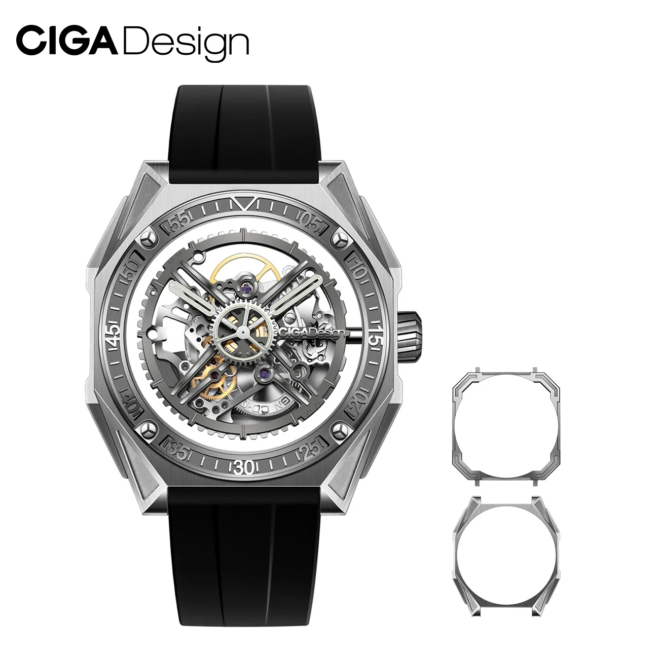 Top Trends: CIGA Design Magician Series Titanium Skeleton Automatic Watch For Men Fluororubber Strap Mechanical Wriswatch 3 Detachable Case Shoppable Styles