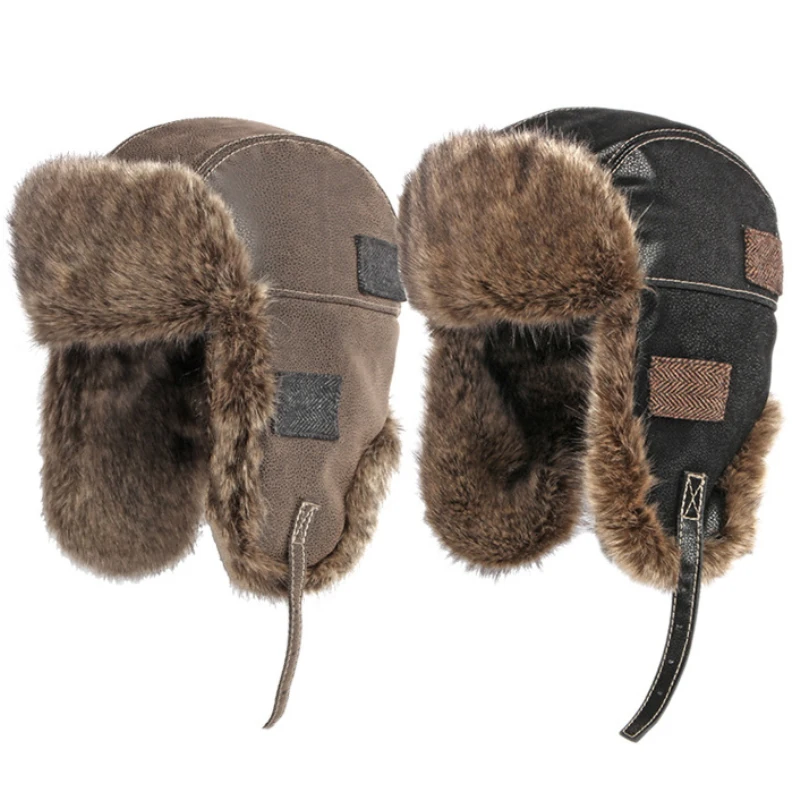 Top Trends: HT4098 Russian Hat Thick Warm Leather Winter Hat Men Women Windproof Fluffy Fur Bomber Hat Ski Earflap Cap Russian Ushanka Hat Shoppable Styles