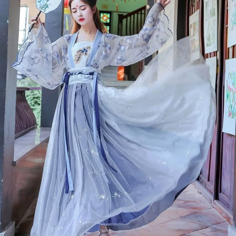 Top Trends: New Chinese Style Fairy Hanfu Suit Polyester Flowery Printing Waistline Casual Dresses Length To Ankle Breathable Women Clothing Shoppable Styles - Image 5