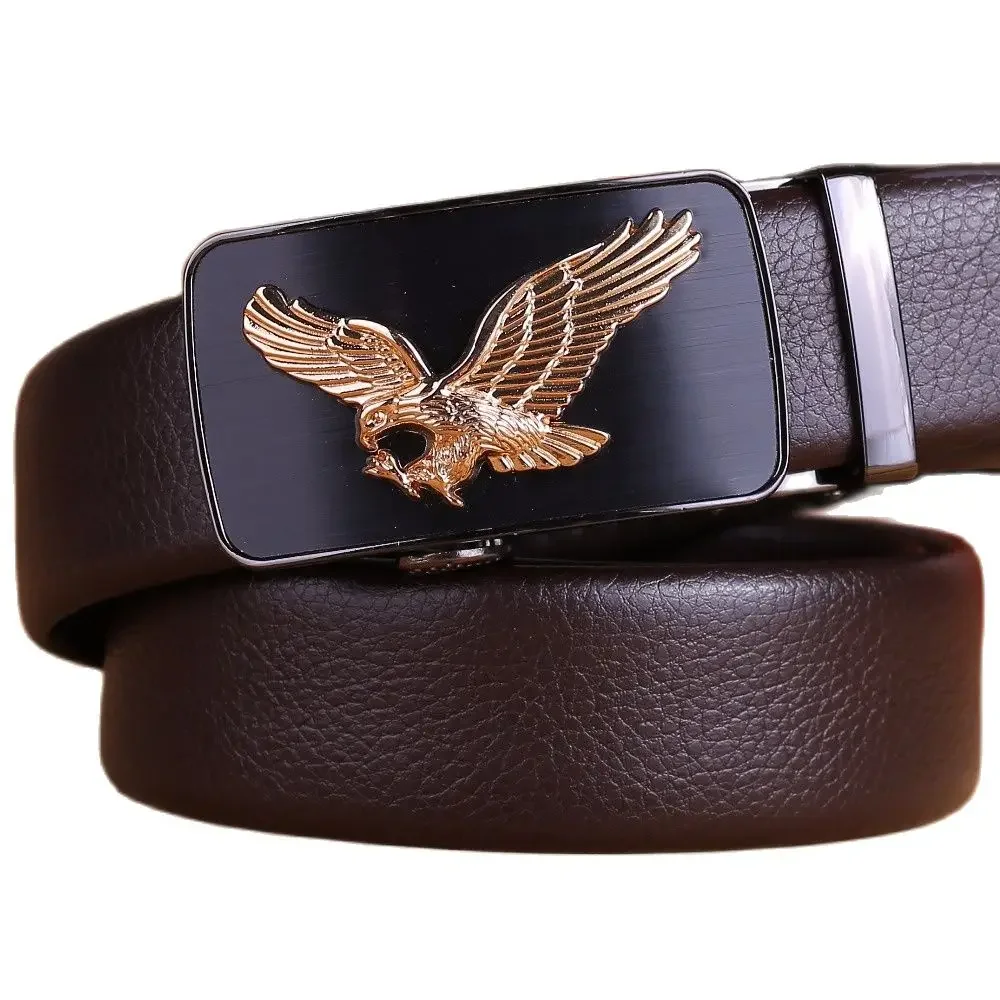 Top Trends: Business Mens Belts Luxury 2024 Strap Formal Cinto Eagle 180 Automatic Buckle Big Size 140 Cm 150 160 Girdle 170 Fiber Leather Shoppable Styles