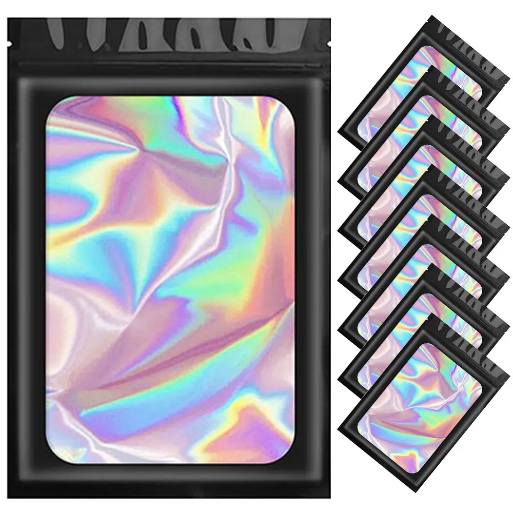 Top Trends: 50pcs Black Holographic Laser Color Bag Plastic Ziplock Foil Pouches For DIY Jewelry Retail Storage Pouch Zip Lock Bags Shoppable Styles