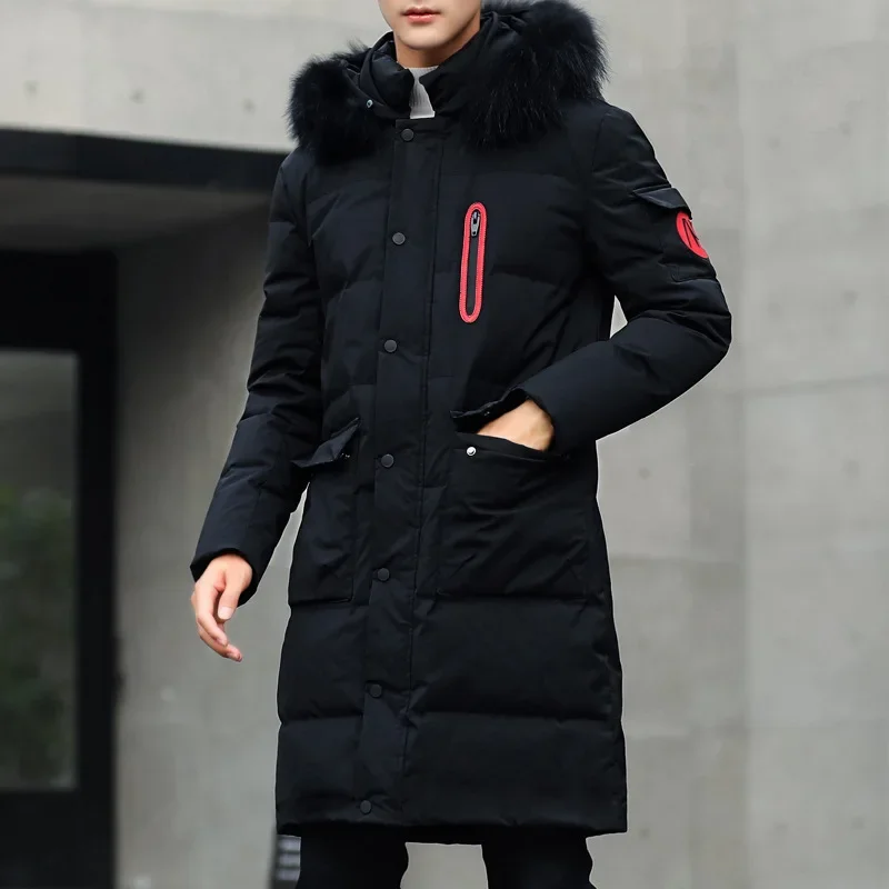 Top Trends: Winter Thick Warm Parka Men Hooded Jacket Mid-length Cotton Padded Jacket Windproof Fur Collar Long Sleeve Slim Coat Windbreaker Shoppable Styles