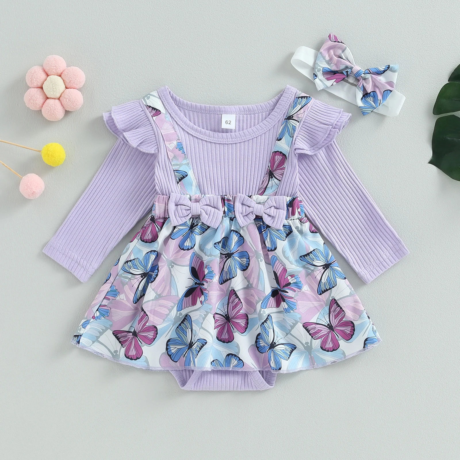 Top Trends: BeQeuewll Infant Girl Romper Dress Print Rib Knit Skirt Hem Jumpsuits Newborn Clothes Baby Bodysuits With Headband Shoppable Styles