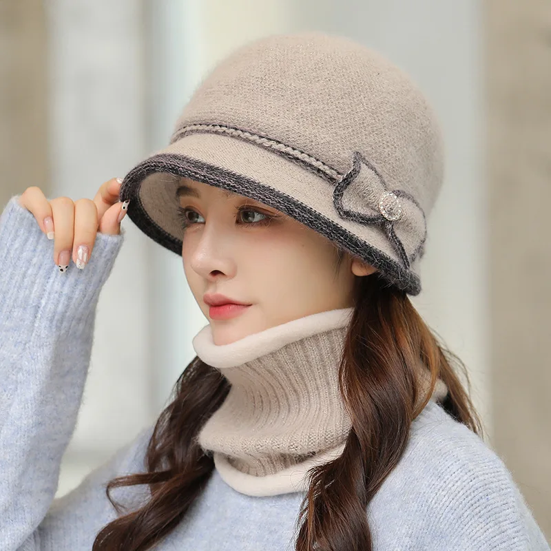 Top Trends: Rabbit Hair Knitted Wool Hat Women Winter Warm Solid Color Basin Caps Female Fashion Skullies Beanies Bonnet Sets With Bib Shoppable Styles - Image 2