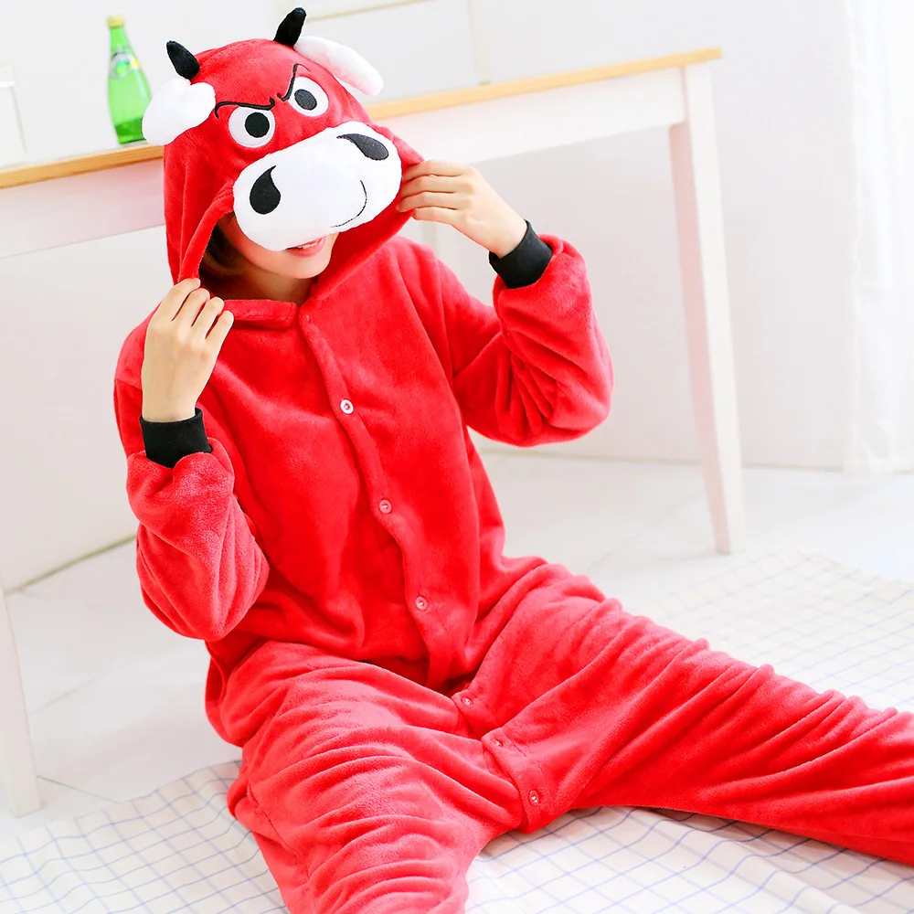 Top Trends: Women Onesies Unisex Red Bull Onesies Animal Pajamas Suit Nightwear Winter Jumpsuit Cosplay Costumes Flannel Sleepwear Onepiece Shoppable Styles