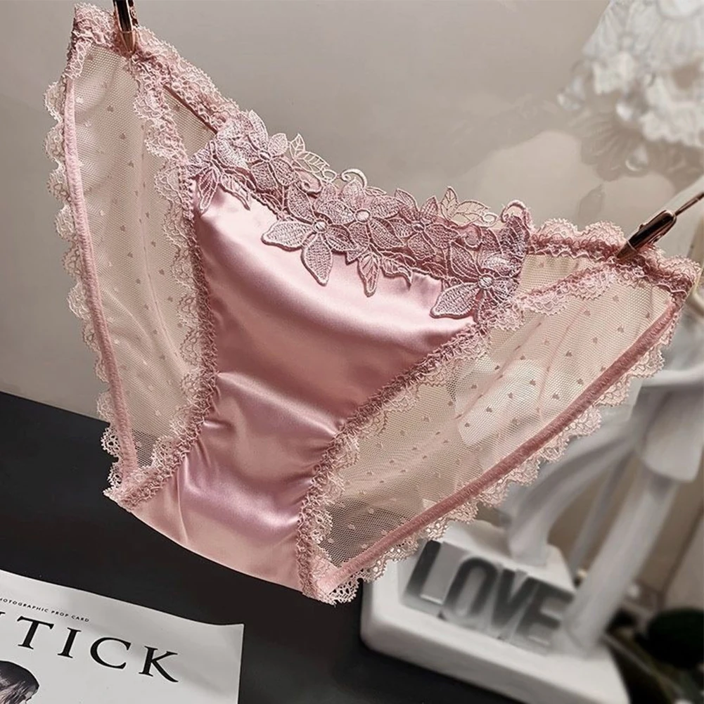 Top Trends: Women Satin Briefs Seamless Panties Smooth Silk-like Underwear Sexy Ladies Flower Underpants Back See Through Mesh Knickers Shoppable Styles