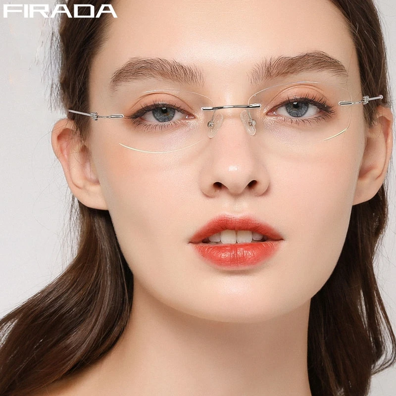 Top Trends: FIRADA 2023 Fashion Eyewear New Comfortable Vintage Luxury Rimless Glasses Optical Prescription Eyeglasses Frame For Women 8587 Shoppable Styles