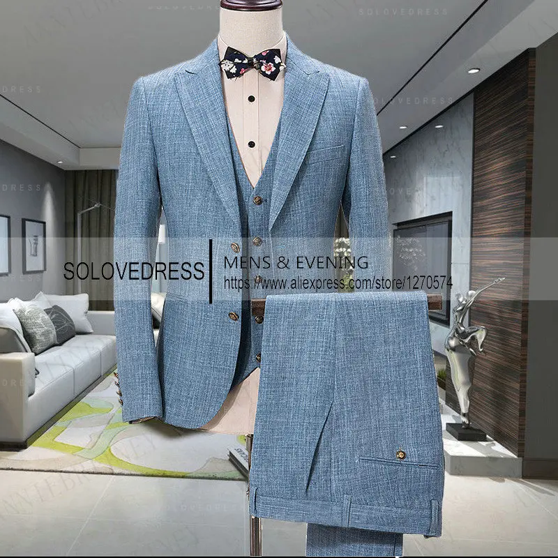 Top Trends: Men's 3-Piece Linen Suit Casual Slim Fit Vintage Suits Groomsmen Tuxedo Wedding Blazer Pants Set Shoppable Styles